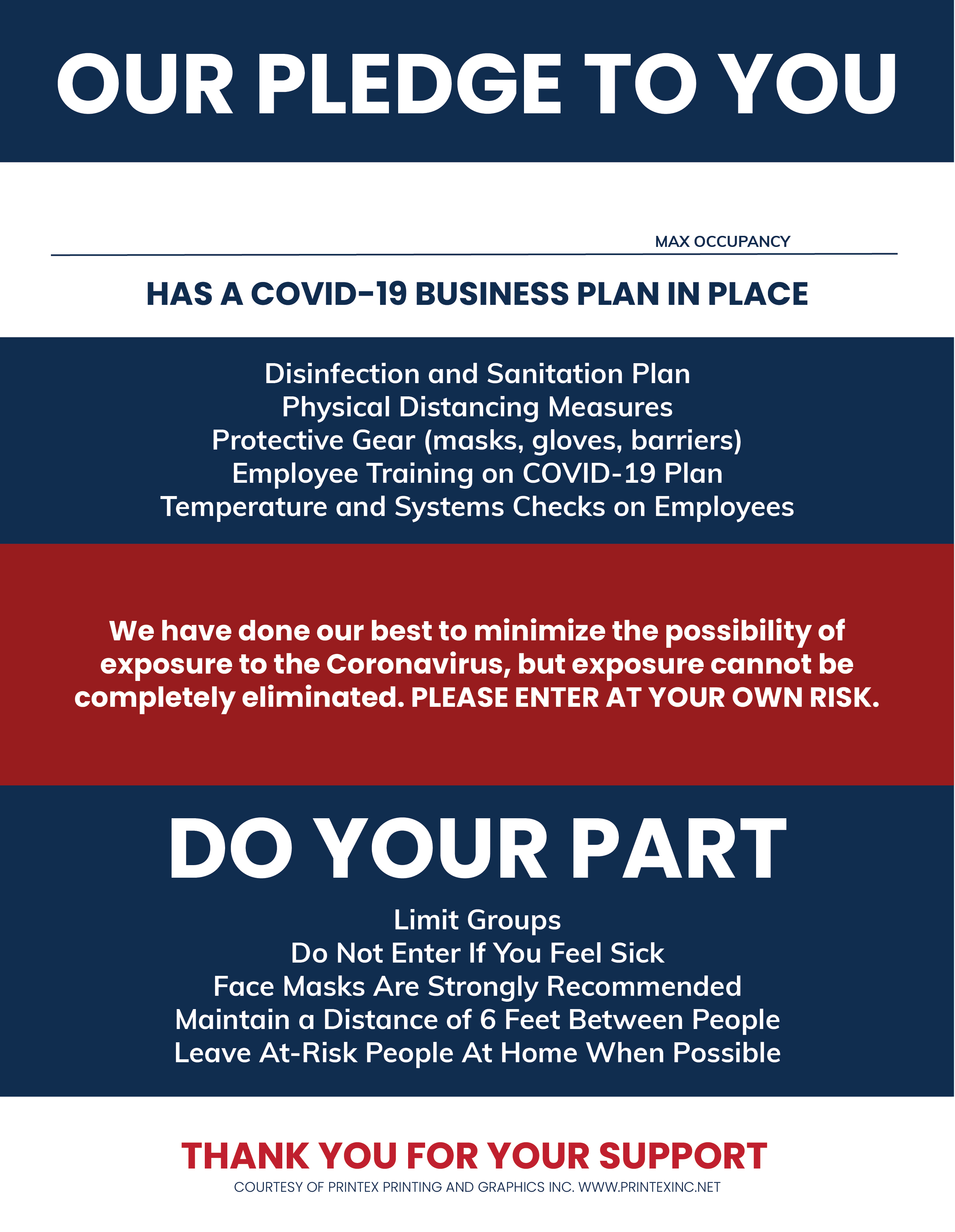 COVID-19 Business Plan Pledge Sign